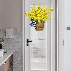 Frühlingshafter gelber Forsythien-Blumenkorb Türhänger mit schwarz-weißer Schleife