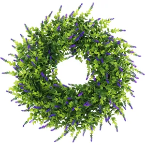 High-quality artificial lavender and boxwood wreath for home front door and wall decor