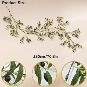 Detail view of 180cm artificial olive garland with LED lights for home decoration