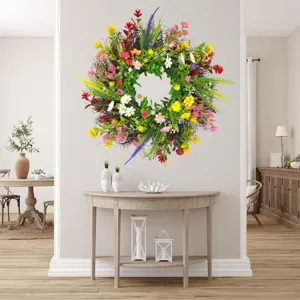 Kleurrijke kunstmatige wilde bloemenkrans met madeliefjes voor voordeur en wanddecor