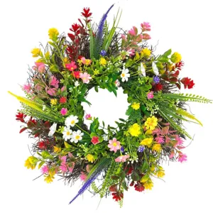Kleurrijke kunstmatige lente-zomer wilde bloemenkrans voor voordeur huis decoratie