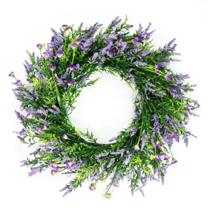 Realistic artificial lavender wreath for front door hanging home decoration
