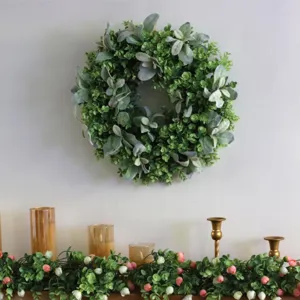 Artificial eucalyptus wreath for front door wall decor and spring home decoration