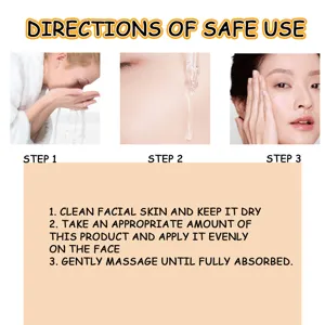 Graphique d'instructions détaillé montrant le guide d'application sécurisé du sérum facial.