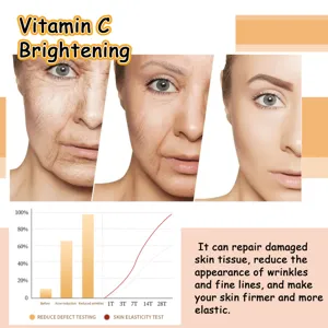Détail de sérum éclaircissant à la vitamine C montrant la réduction des rides et élasticité.