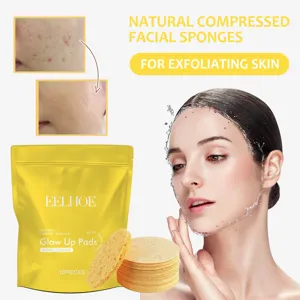 Detail view of natural compressed facial sponges for gentle skin exfoliation and deep cleaning.