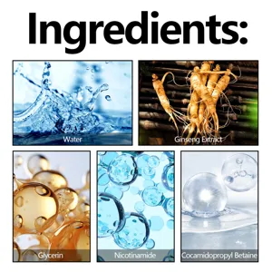 Détail des ingrédients du nettoyant visage au ginseng avec des extraits naturels purs.