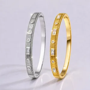 Bracciale rigido retrò con strass baguette, elegante e sottile gioiello vintage per feste.