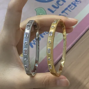 Bracciale rigido vintage con cristallo baguette eleganti bracciali metallici impilati donna.