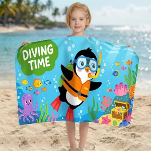 Schnelltrocknendes Mikrofaser Strandtuch mit süßem tauchendem Pinguin Design für Kinder