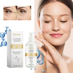 Dettaglio del siero Niacinamide Eelhoe con bottiglia e confezione per pelle luminosa.