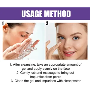 Guide d'instructions détaillé montrant l'utilisation étape par étape du gel nettoyant.