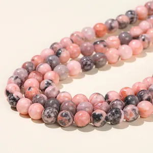 Natural Pink Zebra Jasper Round Loose Beads Polished Stone Spacer Beads For DIY Jewelry Making Bracelet Necklace Accessories