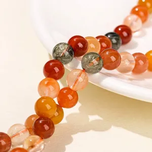 Natural Fu Lu Shou crystal round beads with colorful rutilated quartz for DIY jewelry
