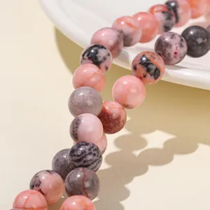Natural polished pink zebra stone round loose beads for DIY jewelry bracelet making