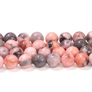 Natural polished pink zebra stone round loose beads for DIY jewelry bracelet making crafts