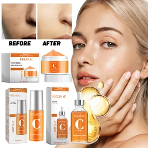 EELHOE Kit de Soins Visage Vitamine C Créme Éclaircissante Sérum Spray Hydratant Éclat