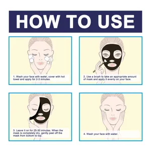 Gráfico detallado de instrucciones de uso de mascarilla facial despegable de carbón.
