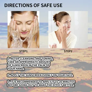 Graphique de détail d'utilisation de crème solaire faciale montrant les étapes.
