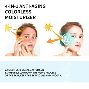 Vue détaillée de la crème hydratante visage anti-âge incolore 4 en 1 avec SPF 50.