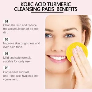 Almohadillas limpiadoras cúrcuma ácido kójico detalle, herramienta limpieza facial suave.
