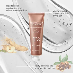 Vista detallada del tubo de mascarilla peel-off de colágeno con textura suave y texto.
