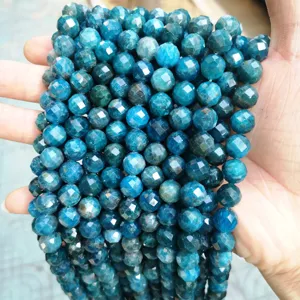 Cuentas de piedra preciosa de apatito azul natural facetado para creación de joyas DIY
