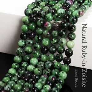 Cuentas Redondas de Rubí Natural en Zoisita Tira de Cuentas Sueltas para Creación de Joyas DIY Pulsera Collar Cuentas de Piedra Mineral