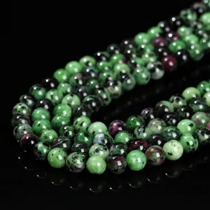 Cuentas redondas de rubí zoicita natural para accesorios de joyería DIY