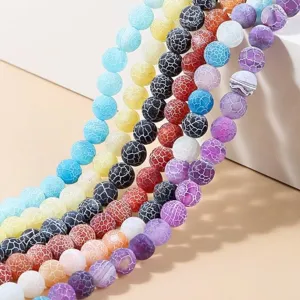 Frosted Weathered Agate Beads Round Natural Stone Cracked Matte Loose Beads For DIY Jewelry Making Bracelets Necklaces Accessory