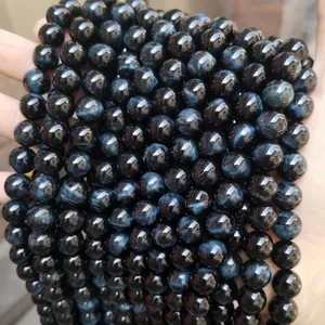 Perle rotonde sfuse in occhio di tigre blu naturale da 8 mm per gioielli fai da te