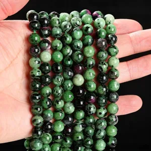 Cuentas redondas de rubí en zoisita natural de alta calidad para accesorios de joyería DIY