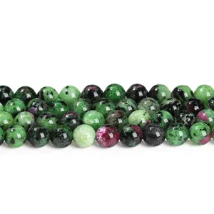 Cuentas redondas naturales de rubí-zoisita para creación de joyas DIY personalizadas.