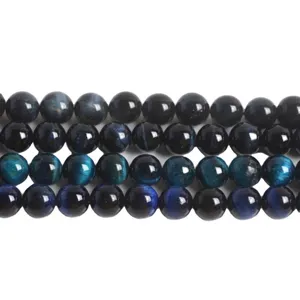 Perle tonde in occhio di tigre blu da 8mm per la creazione di gioielli fai da te