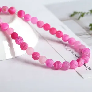 Pink weathered frosted crackle agate loose beads for DIY jewelry making accessories