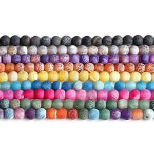 Colorful frosted weathered agate beads with cracked texture for DIY jewelry