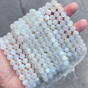 High quality natural white moonstone round beads for DIY jewelry making detail view