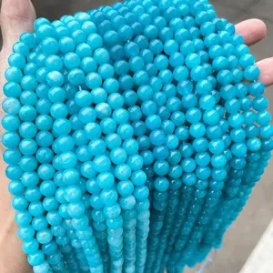 Perles rondes en calcédoine bleue pour la fabrication de bijoux DIY et accessoires