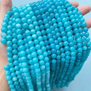 Perles Rondes en Calcédoine Amazonite Imitation Bleue Perles de Pierres Précieuses en Vrac Pour Création de Bijoux DIY Bracelet Collier