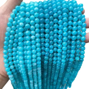 Lots de perles rondes en calcédoine bleu vif polies pour la création de bijoux DIY