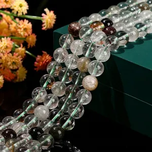 Natural green phantom quartz crystal round beads for handmade DIY jewelry making