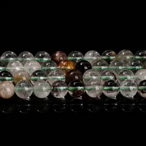 Natural green phantom quartz crystal round beads for DIY jewelry making and bracelets