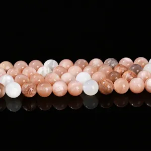 High-quality natural mixed moonstone and sunstone loose round beads for DIY jewelry