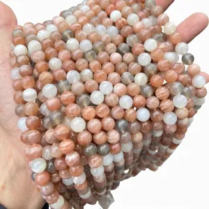Natural mixed color moonstone and sunstone round loose beads for DIY jewelry making