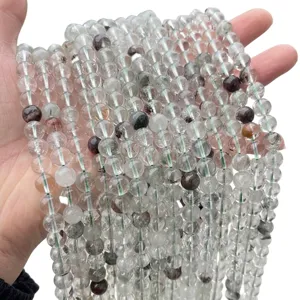 High quality natural green phantom crystal round loose beads for DIY jewelry making accessories