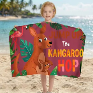 Hochwertiges Mikrofaser-Strandtuch für Kinder mit süßem Känguru- und Tropendesign