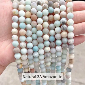 Macro detail showing the matte texture of Natural 3A Amazonite round beads for jewelry