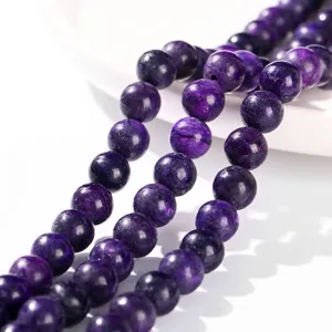 Premium natural purple charoite round loose beads for DIY jewelry making necklaces