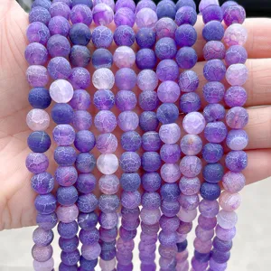 Premium natural frosted purple crackle agate round beads for DIY jewelry making crafts