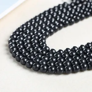Natural Black Shungite Round Loose Beads For DIY Bracelet Necklace Semi-Finished Polished Gemstone Jewelry Making Beads